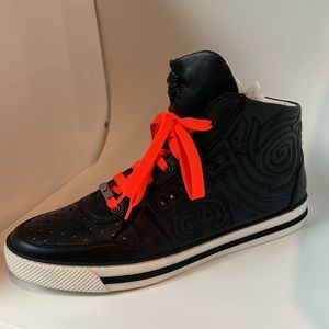 Very Rare Authenic Versace Baroque Quilted Black Leather high top shoes.